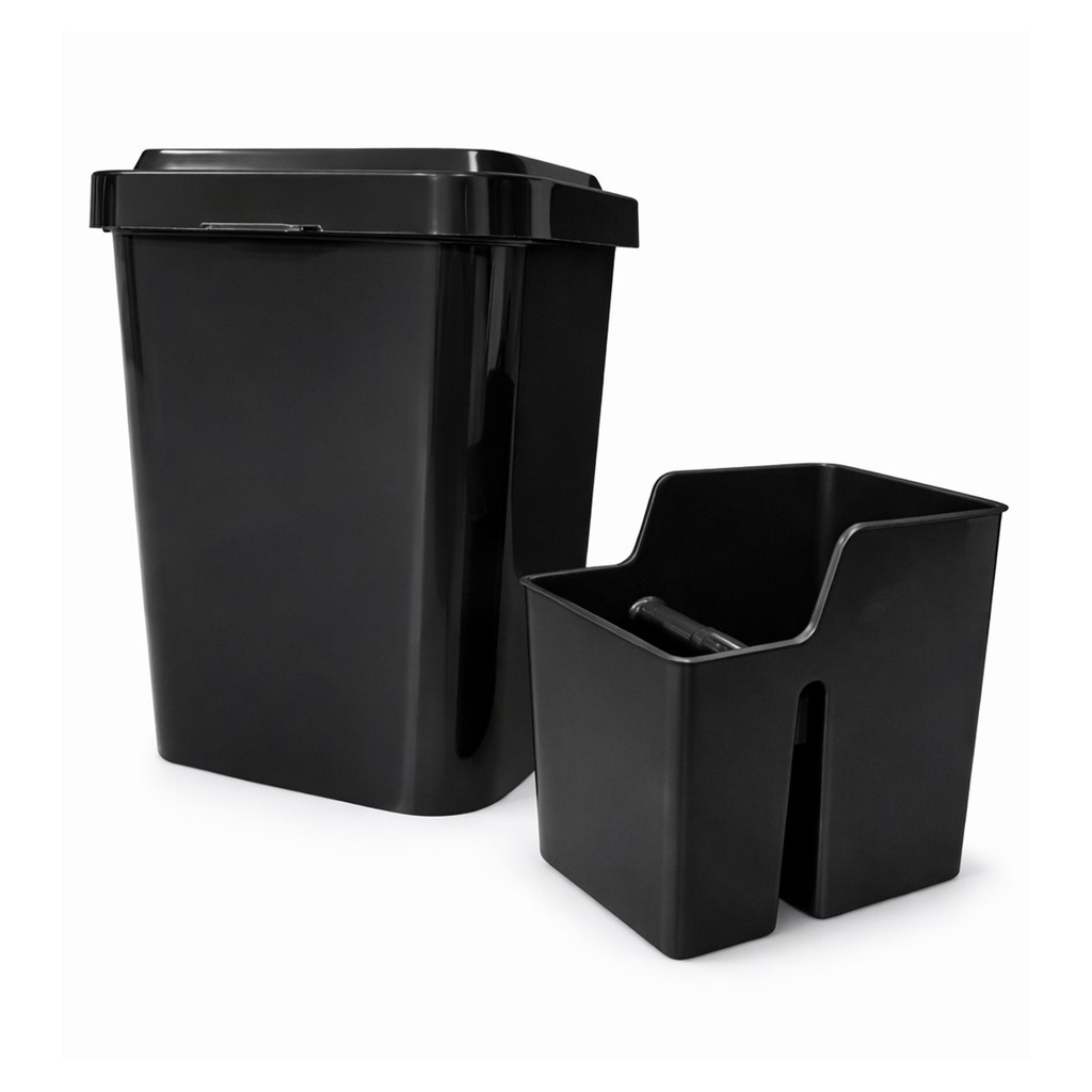 Kit Pia Preto 2 Peças Lixeira 4L + Porta Utensílios Cozinha Organizador Bancada