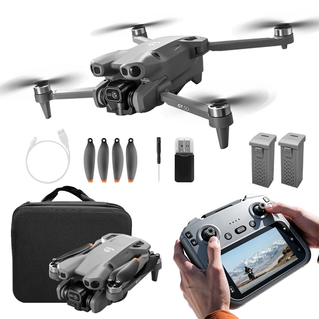 Drone GT50 com Câmera 4K HD, Motor Brushless, Controle com Tela 5.64" e 2 Baterias