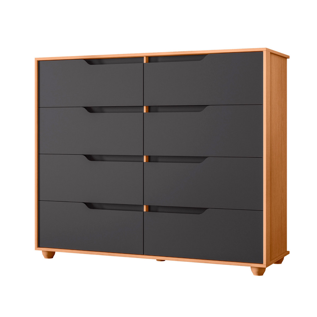 Cômoda Gaveteiro Moderno Doble para Quarto com 8 Gavetas Freijo com Titanium Vistas Flex - Albatroz