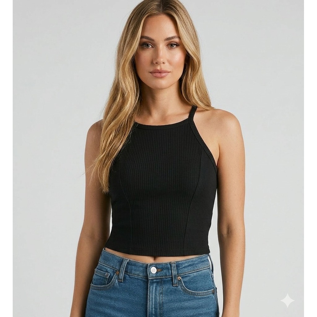 blusa blusinha cropped feminino alça regata canelado bojo top elegante