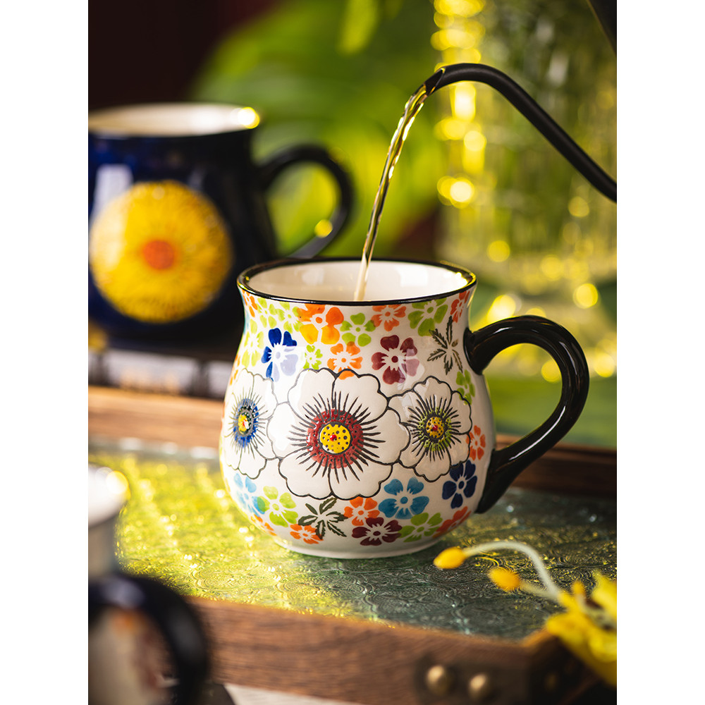 Caneca pintada à mão cerâmica lindo copo de água de alto valor feminino xícara de café da manhã casa Retro xícara de chá
