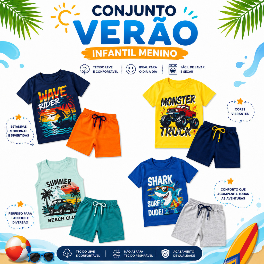 Kit Sortido 4 Peças de Roupas Infantil Menino Conjunto Masculino Kit com 2 Conjuntos de Roupa Infantil Bebê Menino