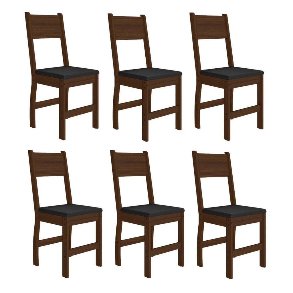 Kit 6 Cadeiras de Jantar MDF Milano Marrom/Amendoa/Preto Amêndoa/Preto