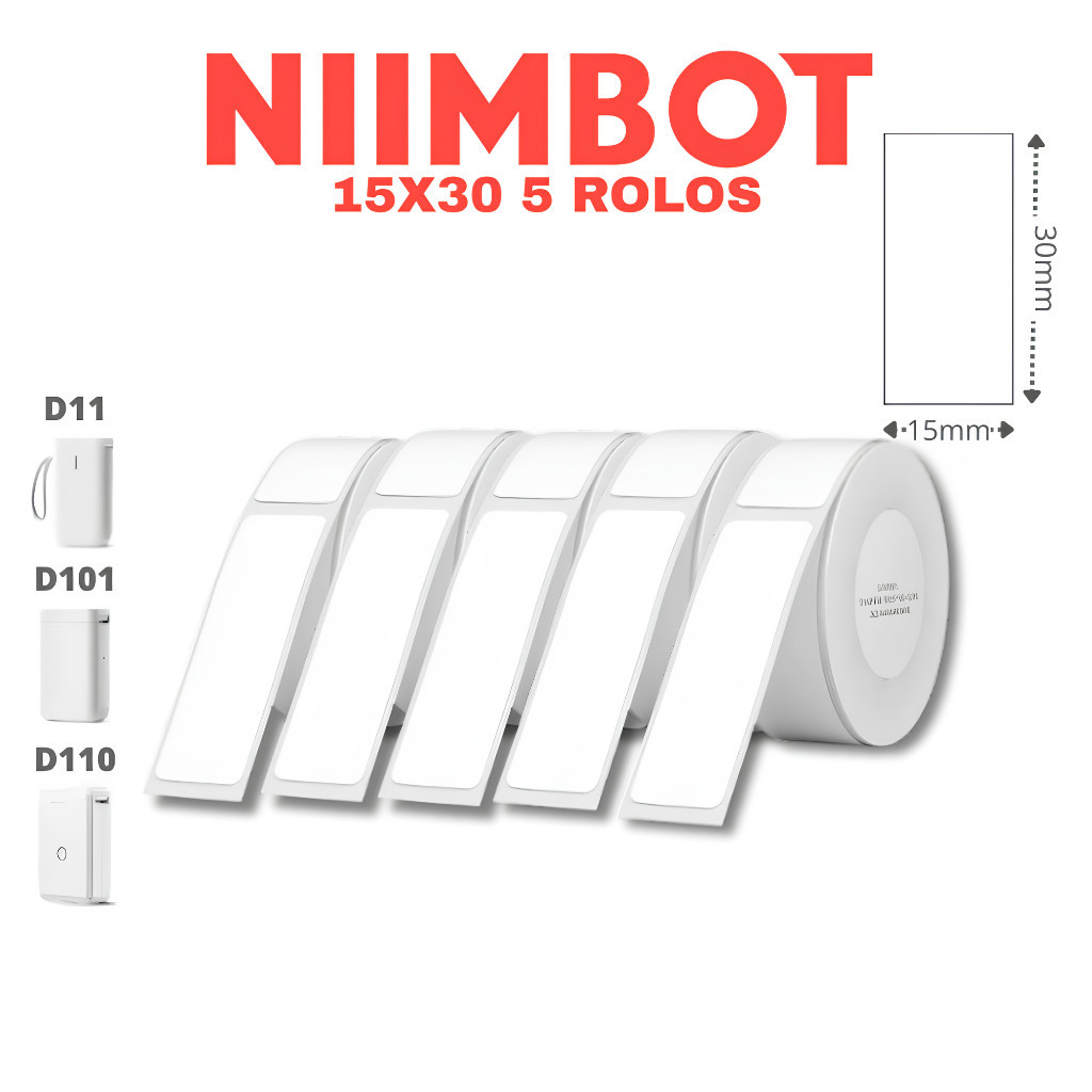 5 Rolos Papel Etiqueta Niimbot D110 D101 D11 15X30 (975un)