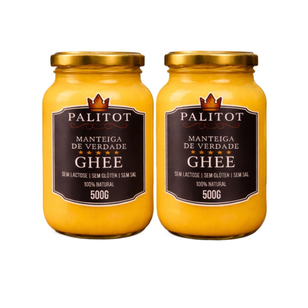KIT 2 UN Manteiga Ghee Palitot 500G ZERO Lactose e S/Sal
