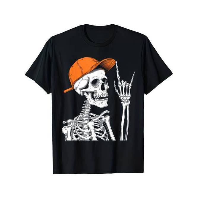 Camiseta Caveira Rock On Estampada Engraçada Confortável Estilosa Divertida Casual