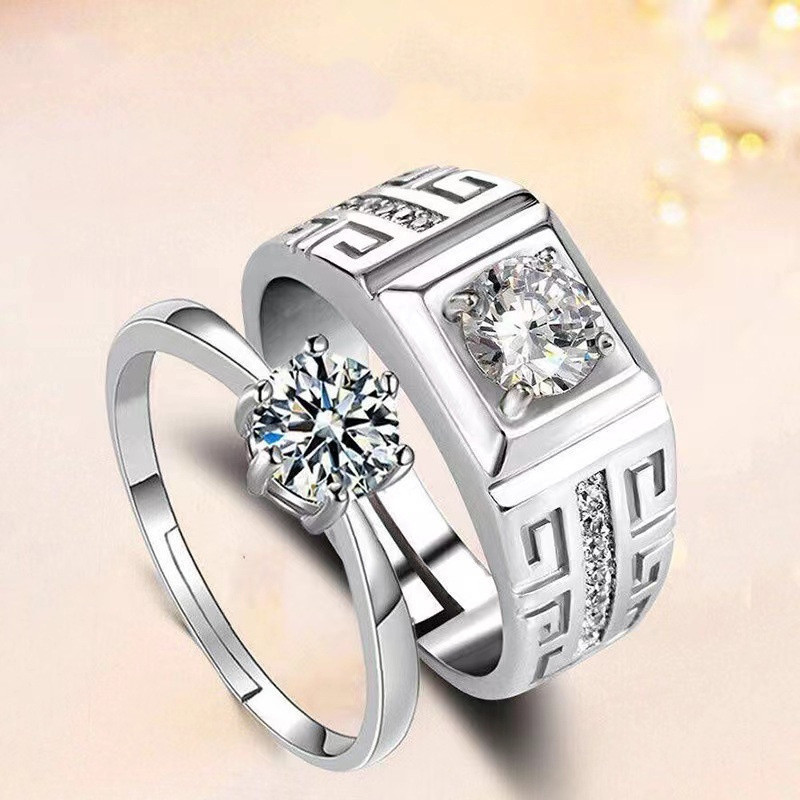 Anel de Casal com Diamante Mosan, Anel Feminino de Seis Garras, Anel de Casamento