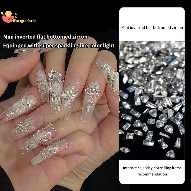 EMCH > 50 Pçs/set Mini Fundo Plano Prego Strass Glitter Prata Cristal Decorações De Unhas Material DIY Acessórios De Cha