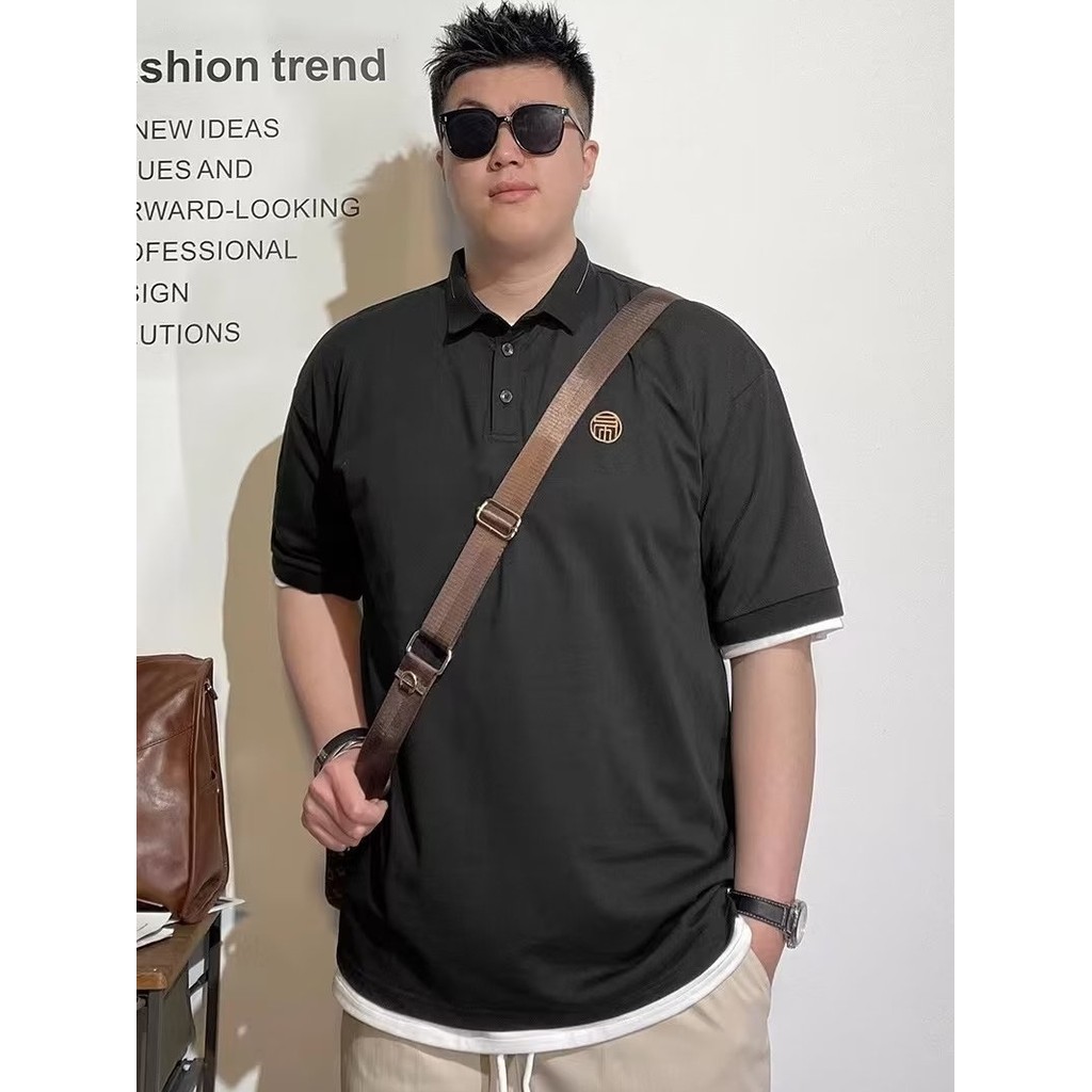 Street Wear plus size impresso lapela camisa polo de manga curta masculina verão cara gordo mais gordura plus size solto