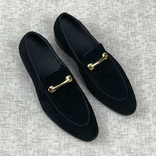 Sapatos masculinos de couro de camurça da moda com capa de couro genuíno, sapatos masculinos de couro Nubuck, bico fino 