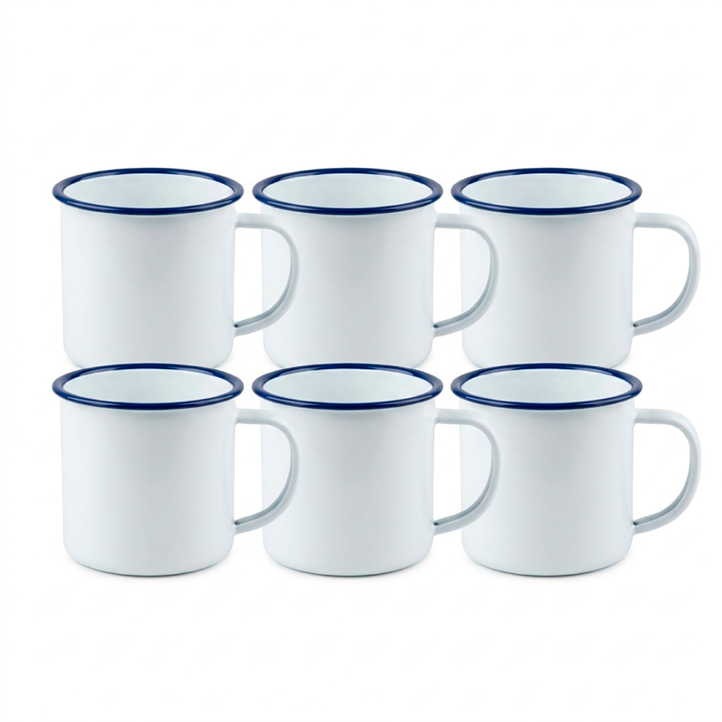 Kit 6 Canecas Esmaltada Agata Branca 240ml N8 Xicara Cafe Cha Retro Fazenda Decoracao Milla Grande
