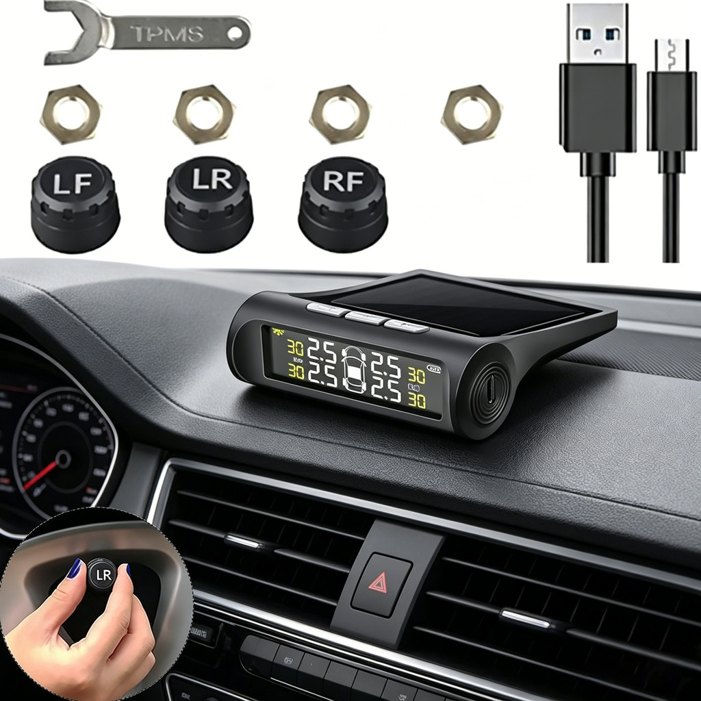 Monitor de Pressão de Pneus TPMS Solar, Sistema Sem Fio Externo com Monitoramento Inteligente em Tempo Real