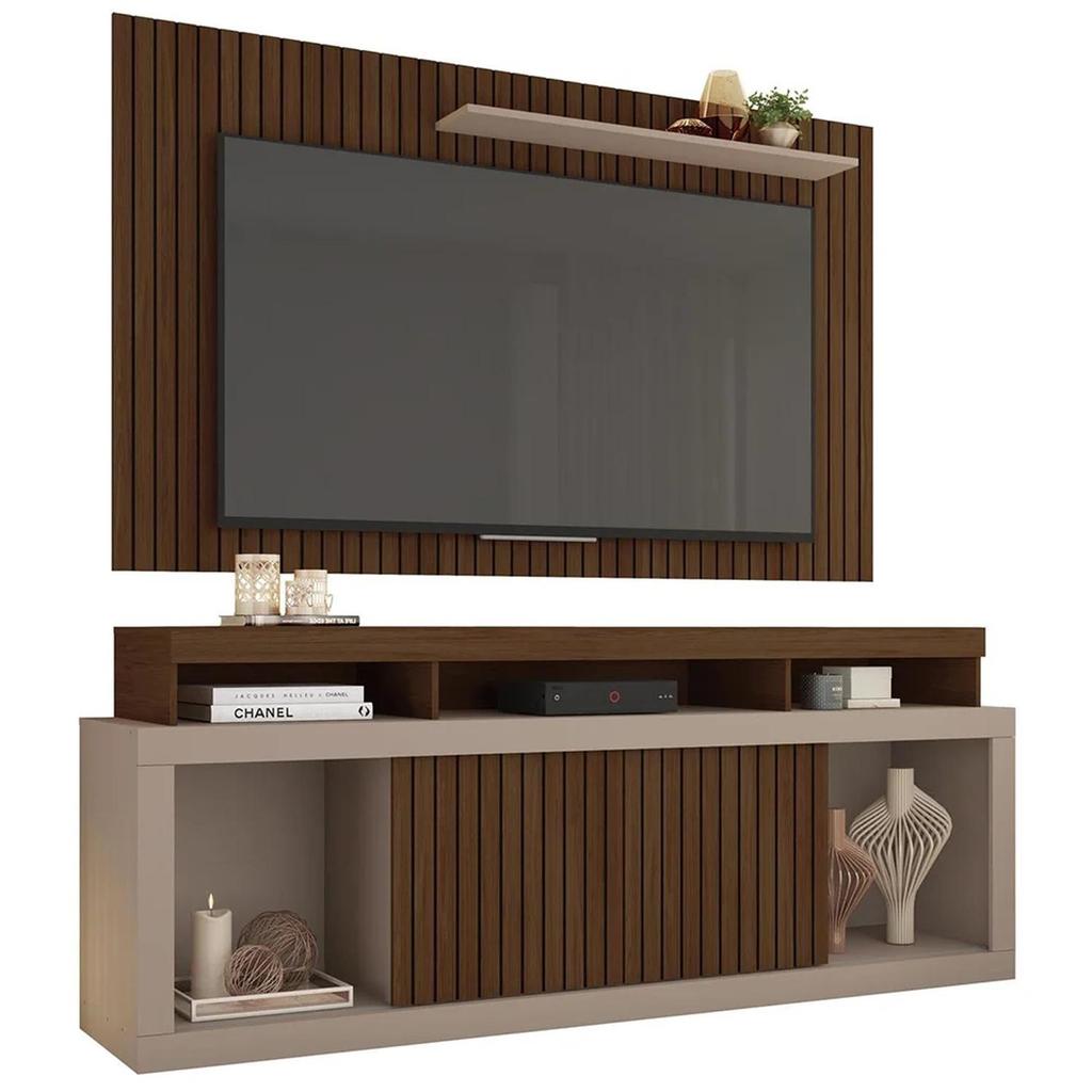 Rack Bancada Com Painel Para TV 65 Pol. Ripado Krome C01 Fendi/Havana - Mpozenato em Oferta na Shopee