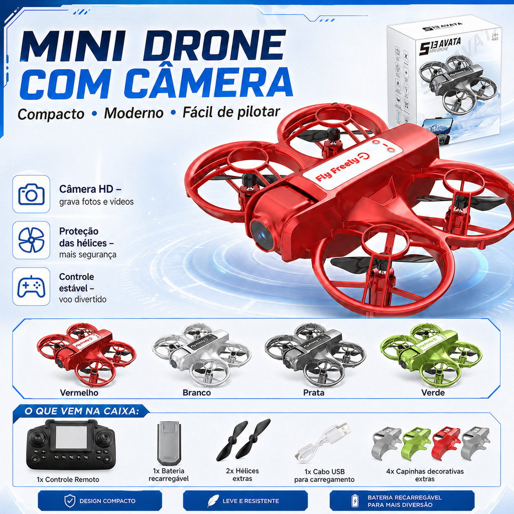 Mini Drone com Câmera, Altitude Fixa, Modo Headless, Flip 360° e Controle Fácil