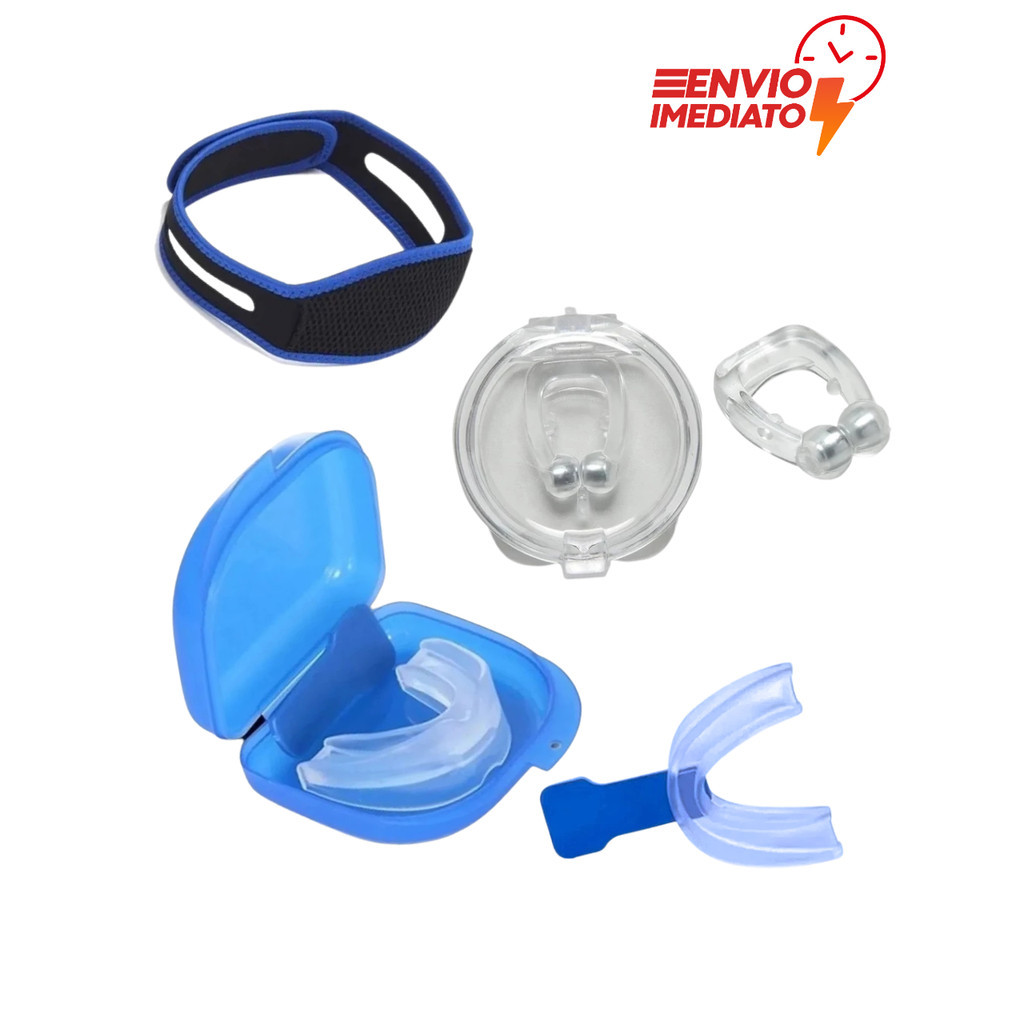 Kit 3 em 1 Anti Ronco Faixa Queixeira + Clip Nasal Ajustável + Protetor Bucal