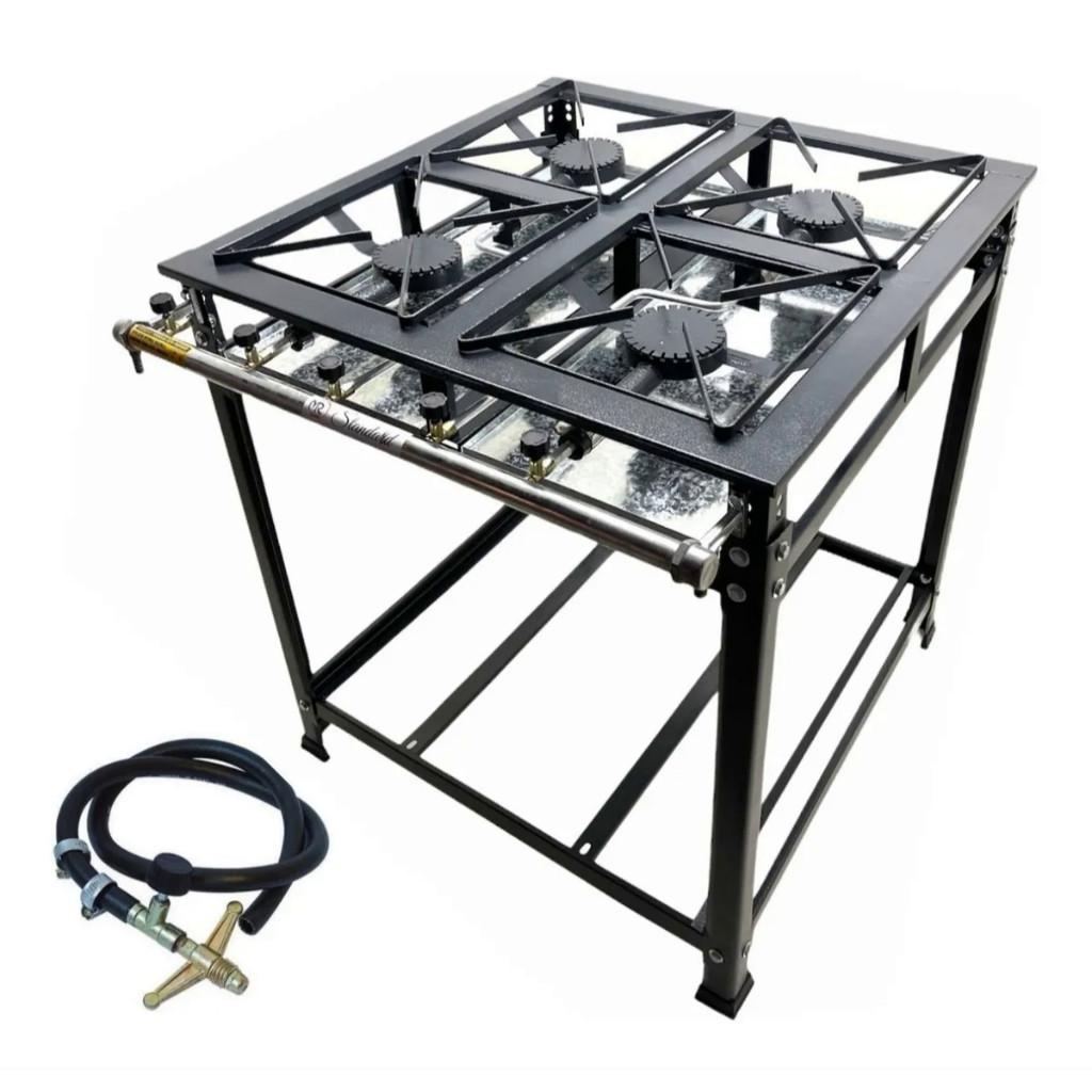 Fogão 4 Bocas Cozinha Industrial Alta Pressão Perfil 5 Grade 30 Cm Baixo Consumo De Gás Da MR Fogões