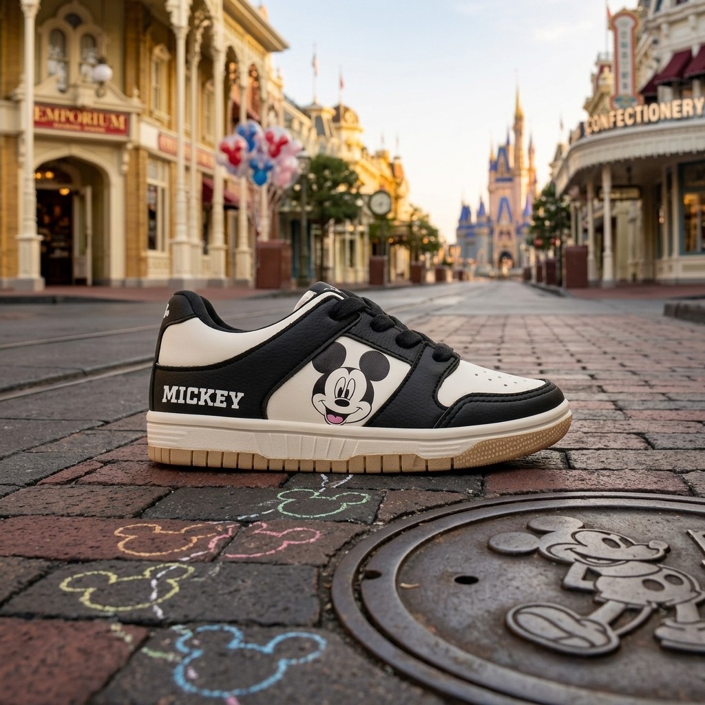 Tenis Infantil Mickey Mouse Cadarço Solado Emborrachado Aderente Confortável Casual Escola Passeio Lazer