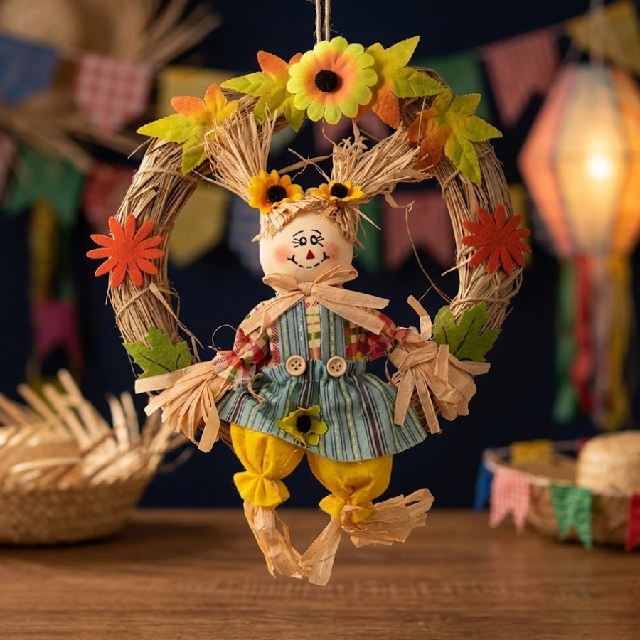 Guirlanda de Festa Junina com Espantalho - Menina - 30x26cm - 1 unidade - Cromus - Rizzo