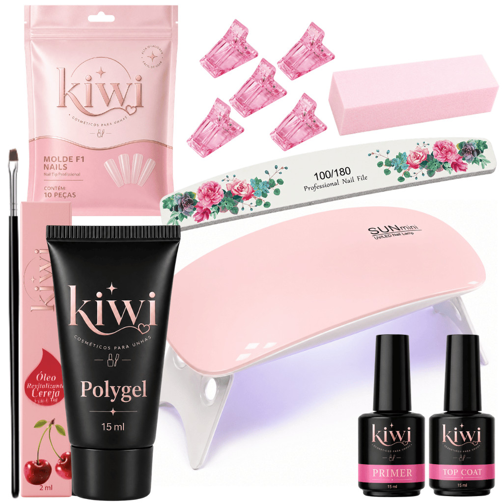 Alongamento Polygel Kit Unhas em Gel Cabine SunMini  Molde F1 Caneta Hidratante Lixa Bloco Polidora Manicure Acrygel