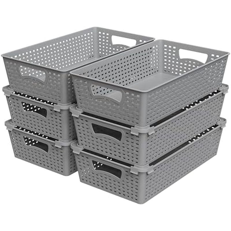 Organizador De Cesta De Plástico Empilhável Simples Para Utensílios Domésticos , Pacote Com 6 , 14.5 " x 8.5 3.5 " , Pre