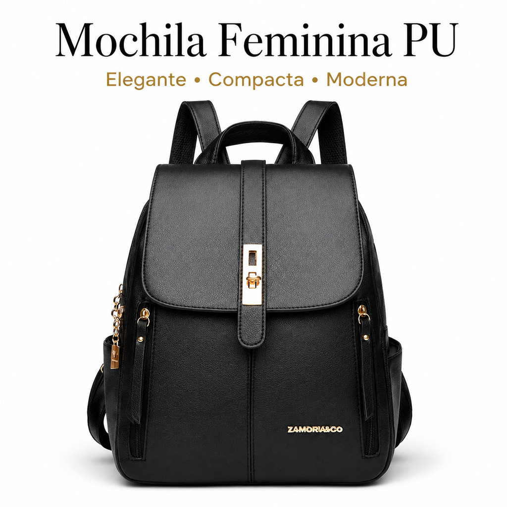 Mochila feminina em couro PU alta qualidade com alça de ombro. Resistente para Viagem Trabalho