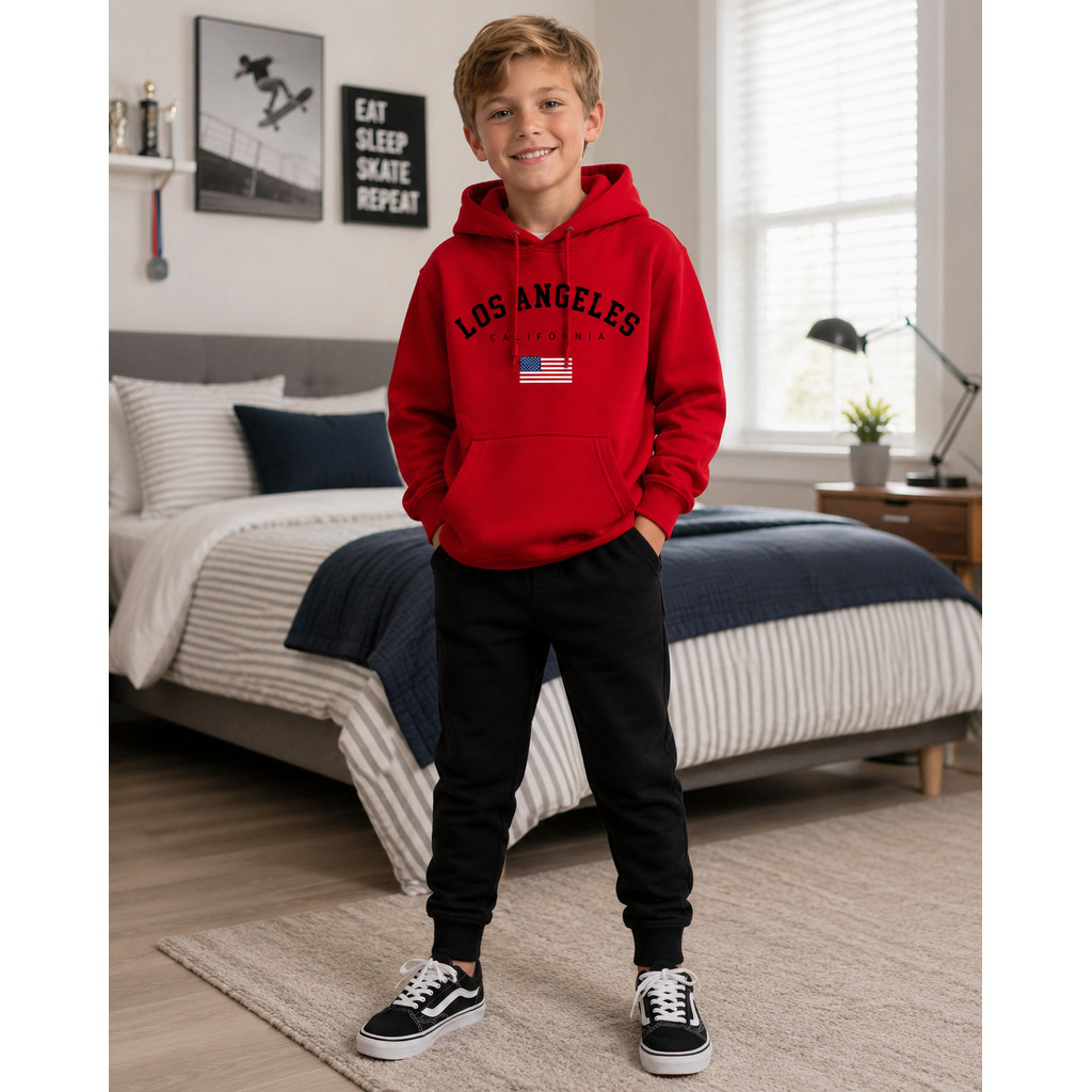 Conjunto Moletom Infantil Los Angeles Canguru Capuz e Calça Jogger Menino Menina Frio Algodão