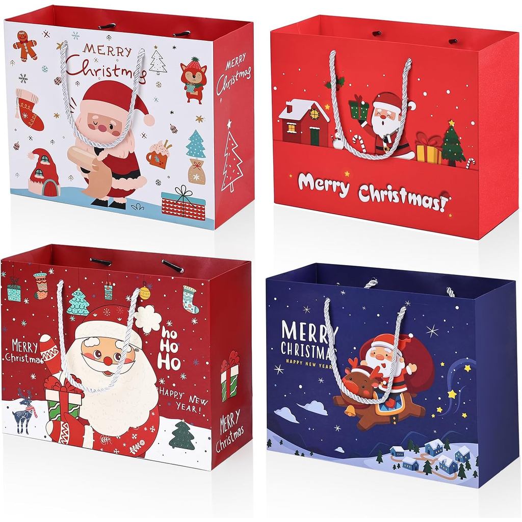 Sacolas de Presente de Natal JMANNI, 4 Estilos de Sacolas de Natal para Presentes, Pequenas Sacolas de Presente, Sacolas