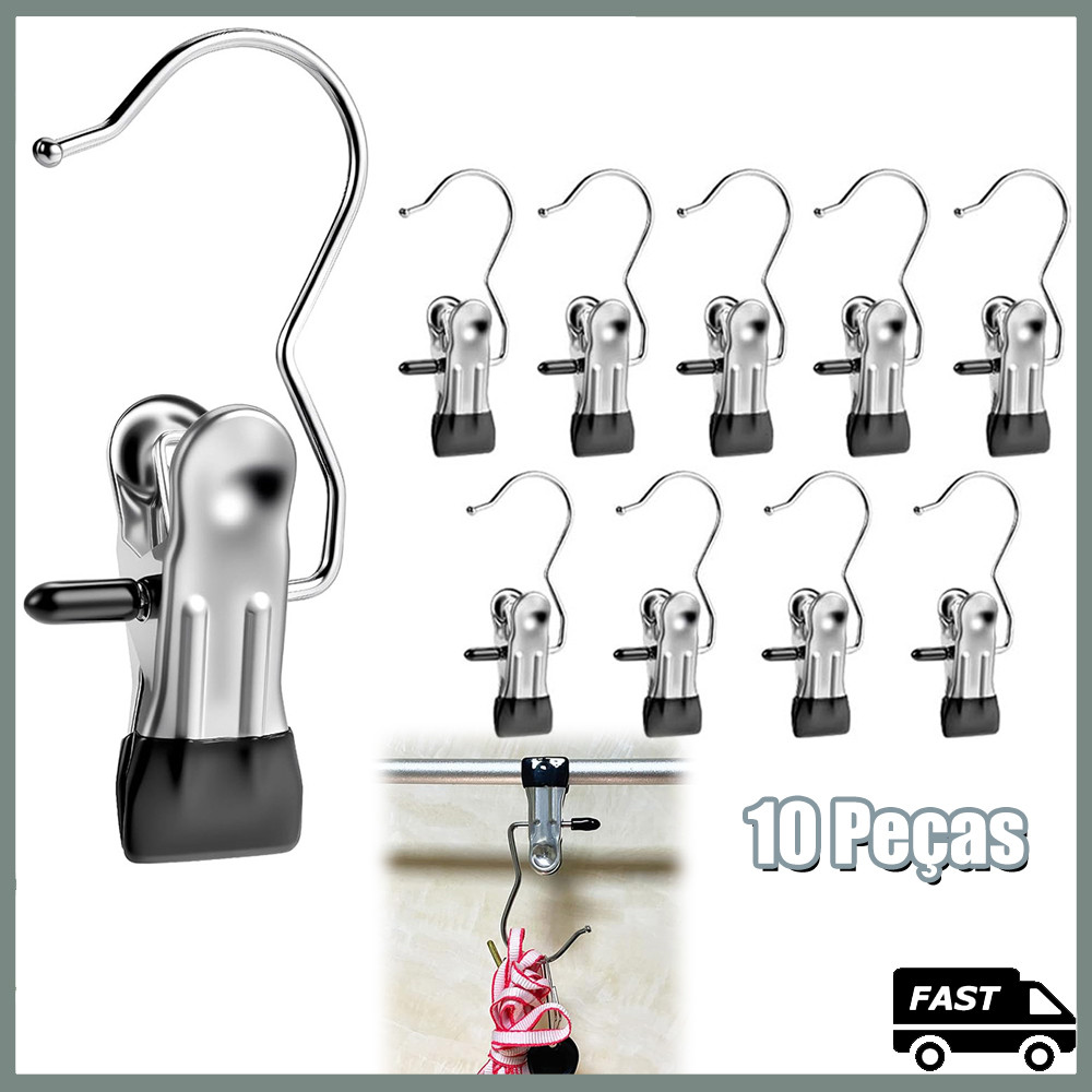 Varal em Aço Inox Anti-Vento 10 peças Prendedores para Meias e Roupas Íntimas para Apartamentos e Lavanderia Preto
