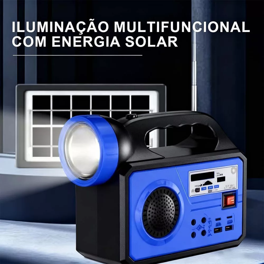 Rádio Multifunção: Energia Solar + Bluetooth + Lanterna LED + Power Bank + Rádio FM/AM - Para Emergências e Ao Ar Livre