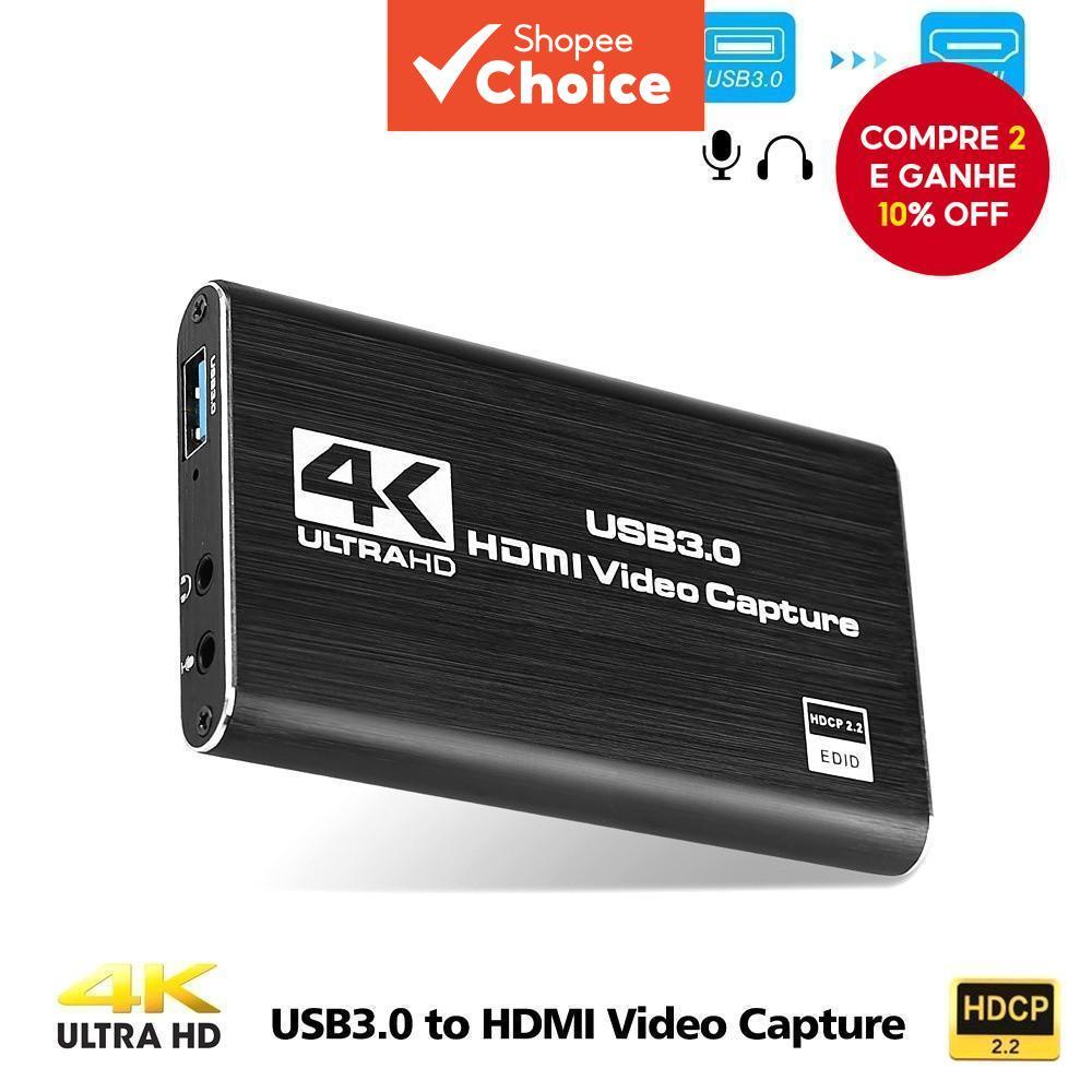 Placa de Captura de Vídeo HDMI para USB 4K Gravação de Tela USB3.0 1080P 60FPS Captura de Jogo para PS4 Câmera Switch