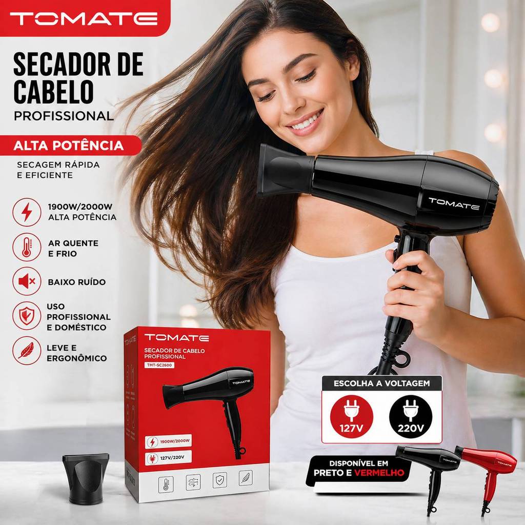 Secador de Cabelo Profissional Forte Potente Secagem Rápida Quente Frio Silencioso 110V 220V