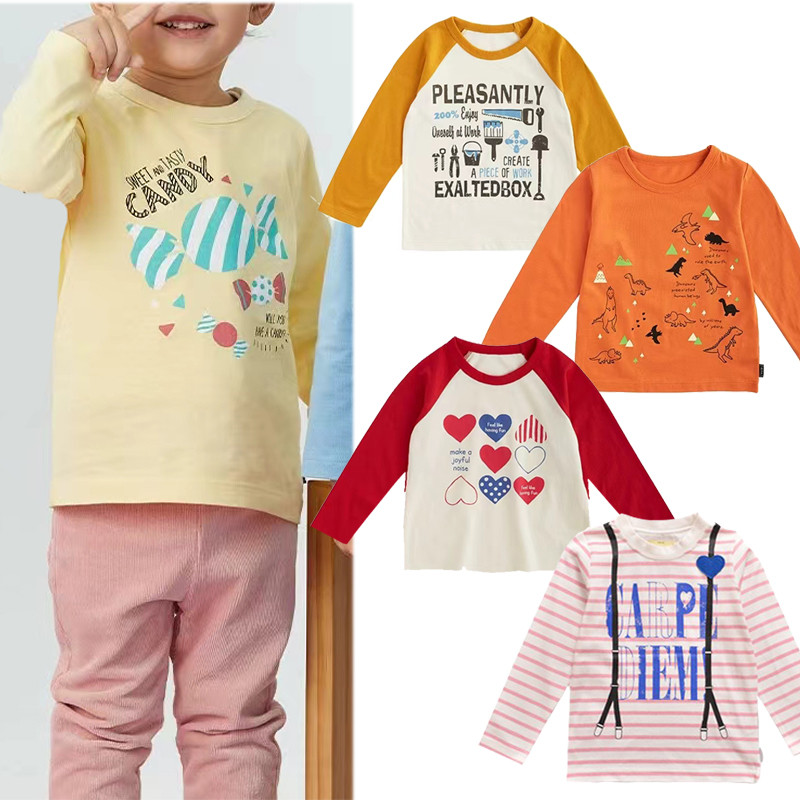 Meninas puro algodão de manga comprida camiseta crianças listrado camisa de fundo meninos meninas dos desenhos animados 
