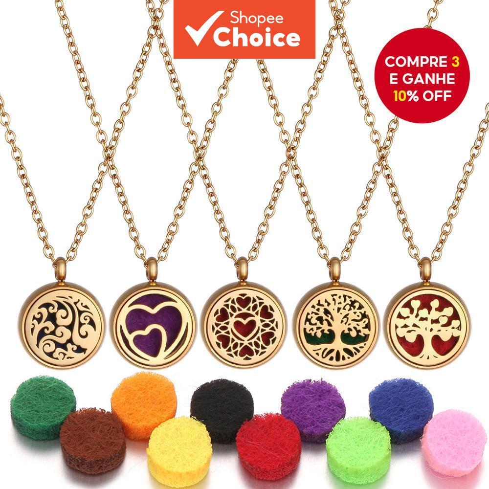 Novo Colar Difusor de Aromaterapia em Aço Inoxidável Dourado para Mulheres, Mini Colar Aberto Folheado a Ouro 18K,