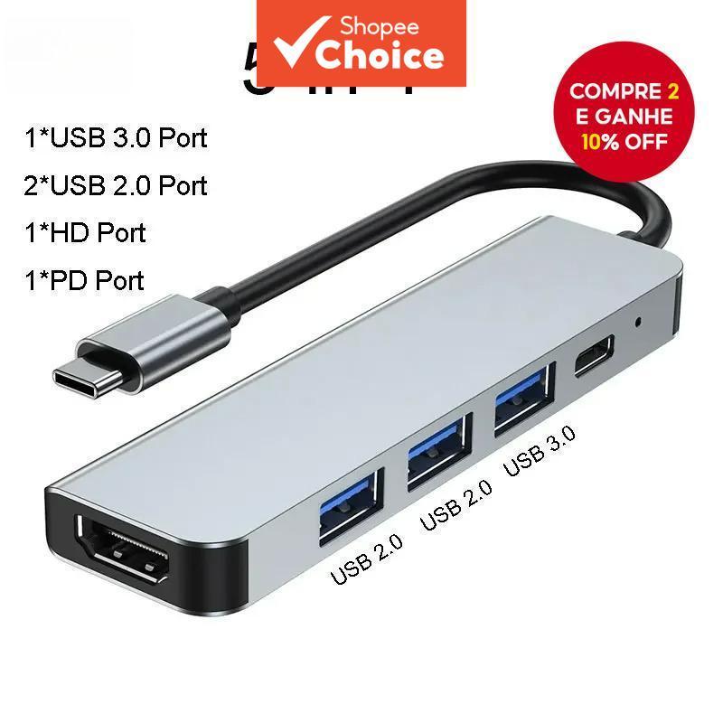 Adaptador Multifuncional 5 Em 1 Porta Tipo C Para HDMI Hub USB 3.0 2.0 PD Macbook Laptop Splitter