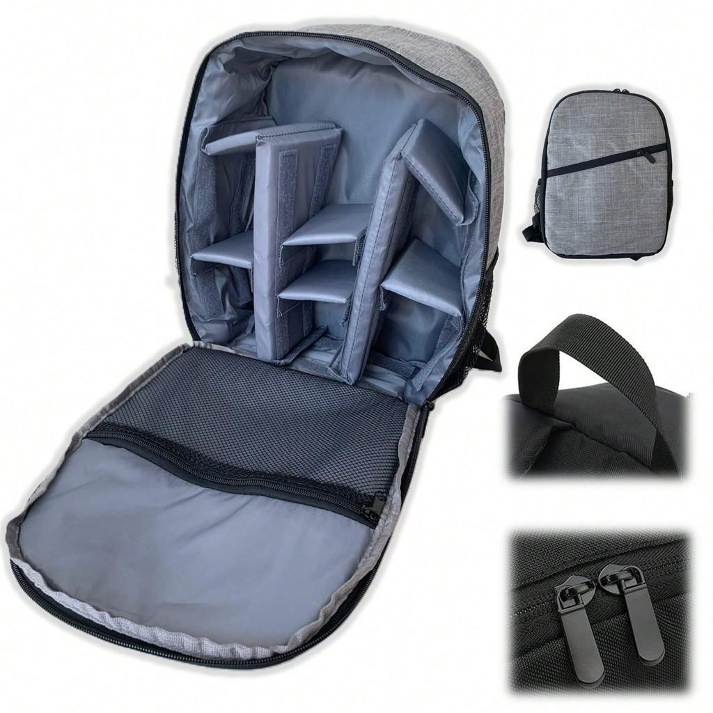 Mochila Fotográfica Para Câmera E Lentes Divisórias Ajustáveis Cinza 31x24x12cm Estúdio Profissional 