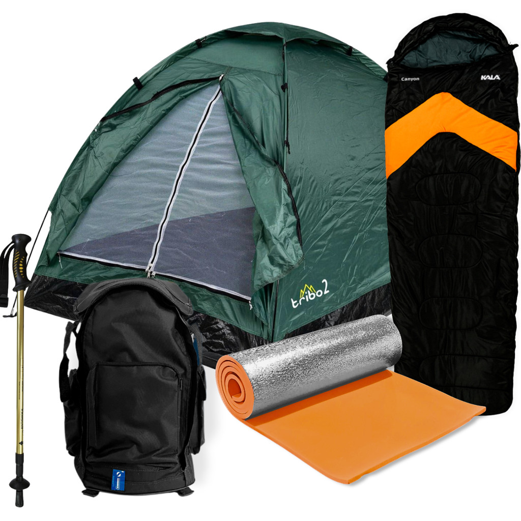 Kit Camping Barraca 2P Bastão Mochila Isolate Termico Saco Dormir