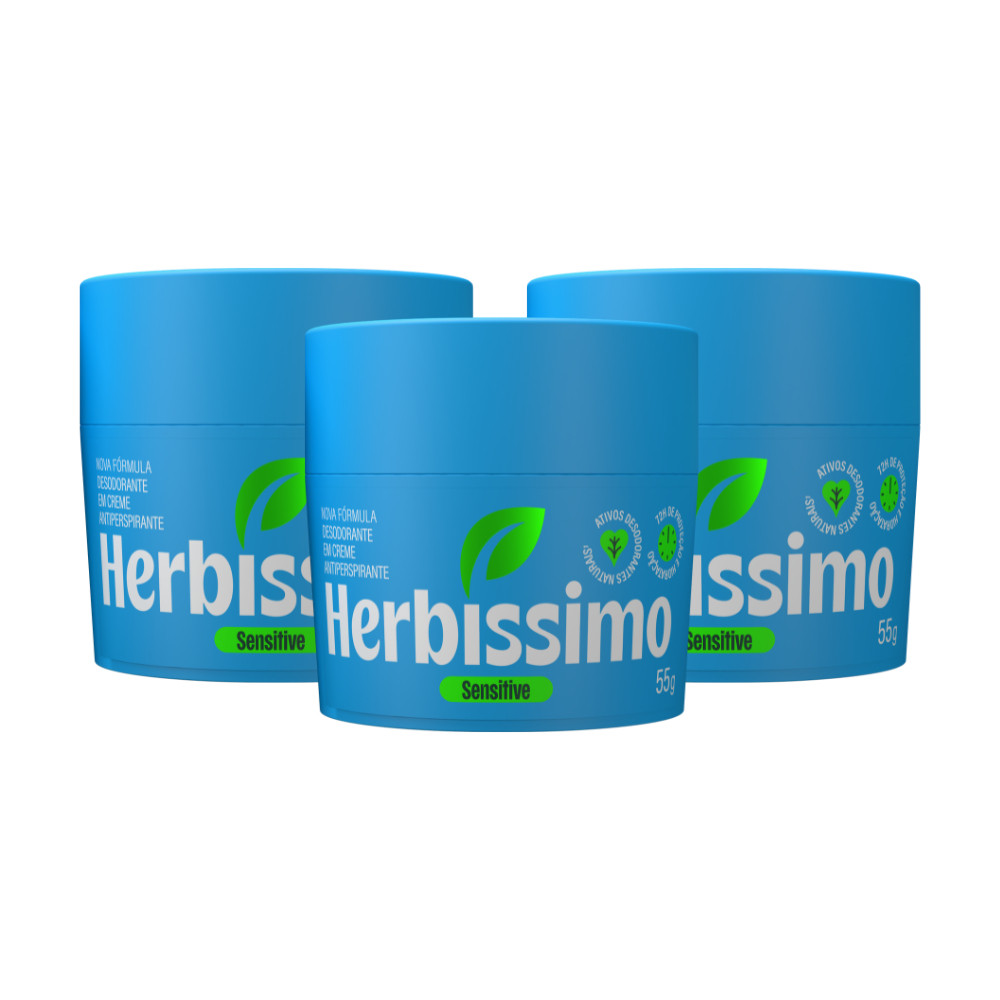 Kit Desodorante Em Creme Antitranspirante Herbíssimo Sensitive 55G (3 unidades)