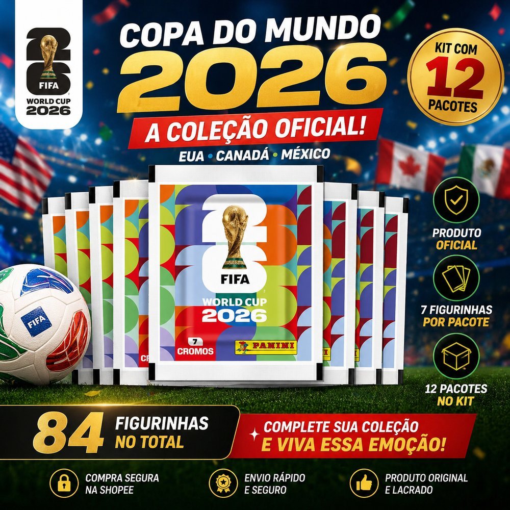 Figurinhas Copa do Mundo 2026 Panini Kit 12 Pacotes  84 Cromos Originais Lacrados Colecionável - Figurinhas Copa do Mund