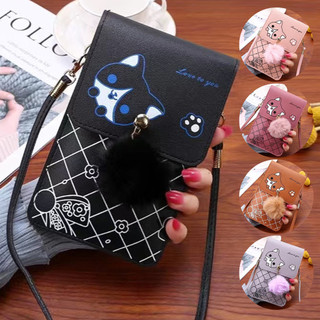 gatinho Mochila feminina de ombro para celular com tela sensível ao toque.