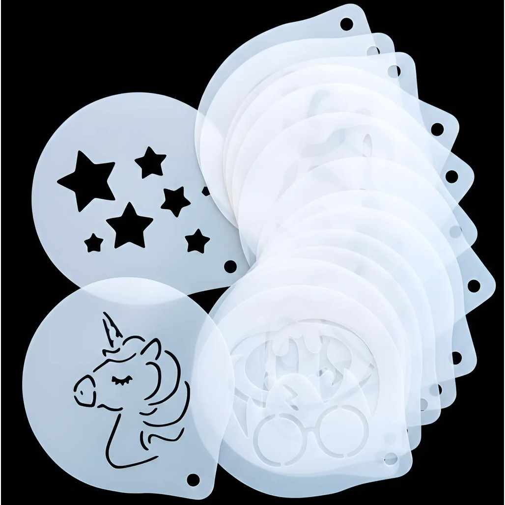 Kit 16 Stencil Molde Pintura Facial Infantil Personagens Diversos Festa Aniversário Maquiagem Artística Reutilizável