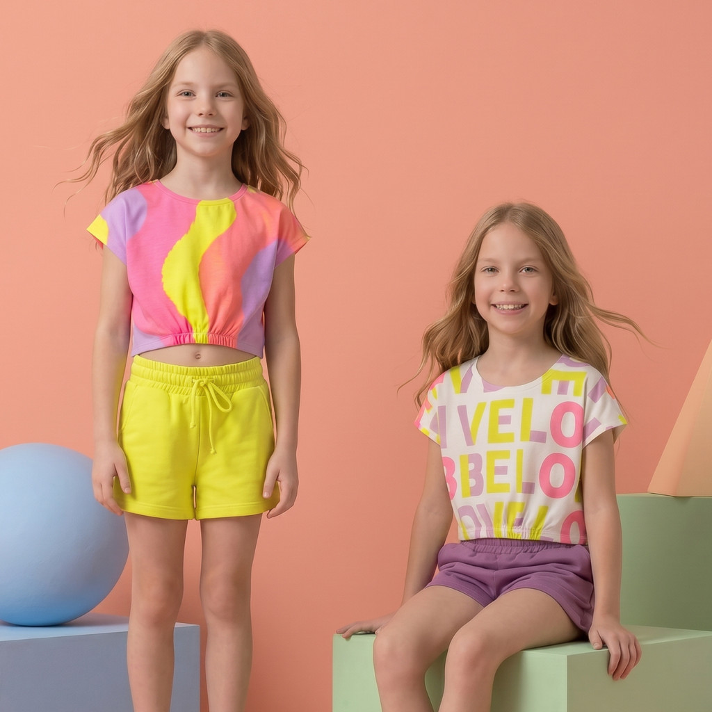 Kit 2 Conjuntos Infantil Menina Estampado Feminino Camisa e Short Confortável Envio Rápido