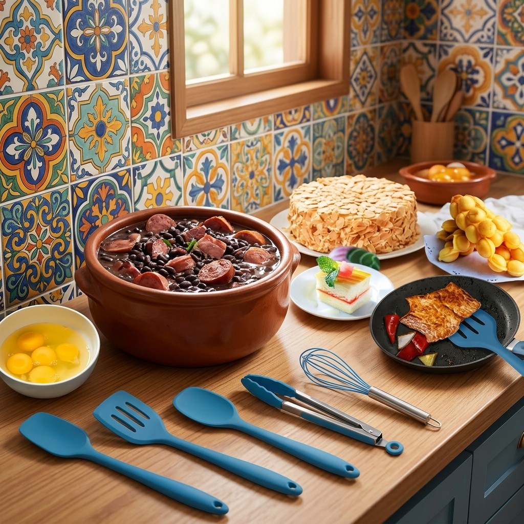 Conjunto De Utensílios De Cozinha Silicone Colorido Antiaderente 5 Peças