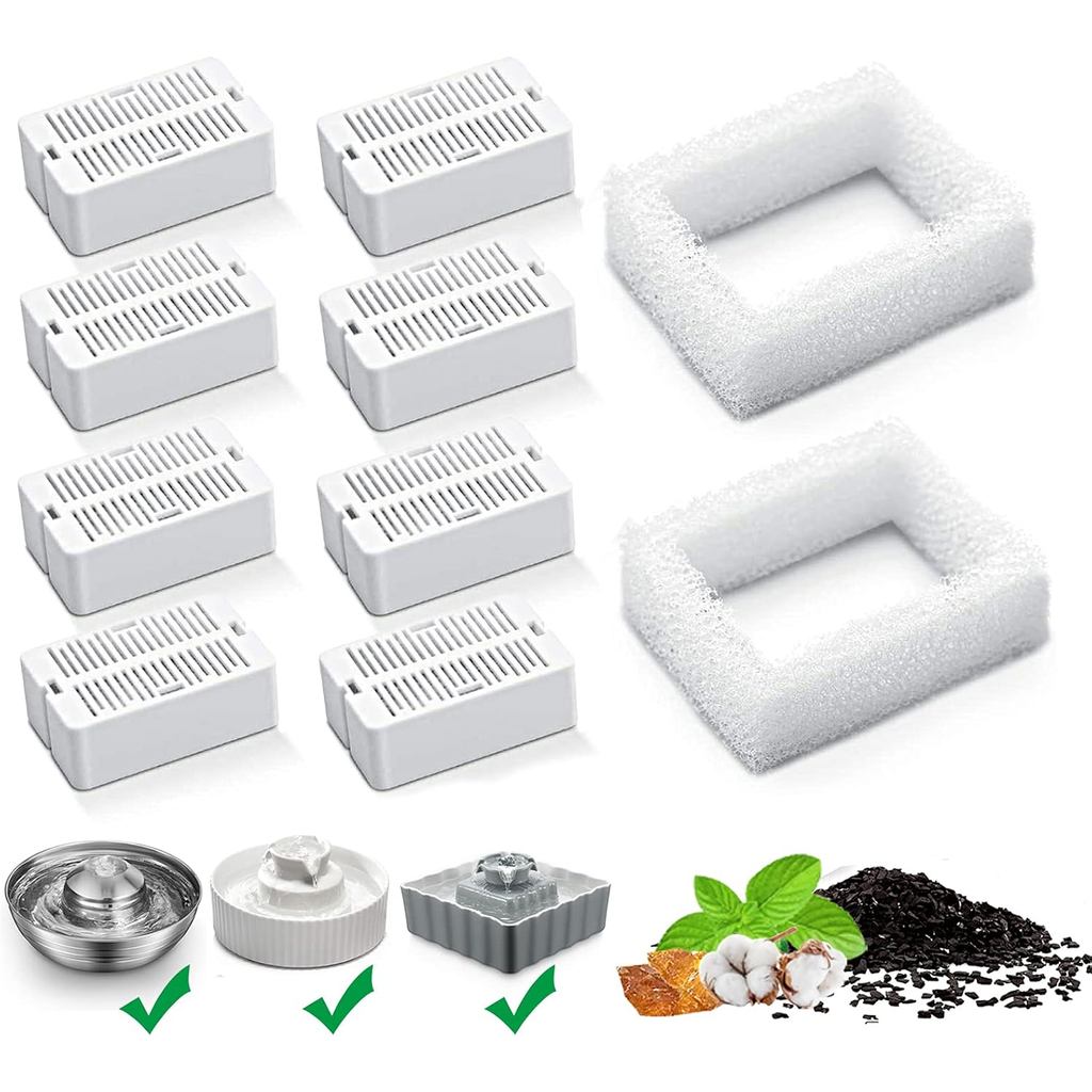 Filtro De Substituição De Fonte De Água Para Gatos , Filtros De Carbono Gato De 8 Pacotes E Espuma De 2 Bebedouro De Cer