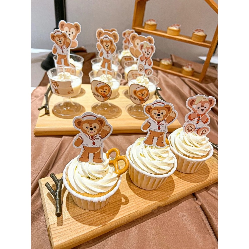 Duffy urso bolo decoração urso marrom sobremesa mesa decoração de aniversário do bebê cáqui Push música adesivo Shirley