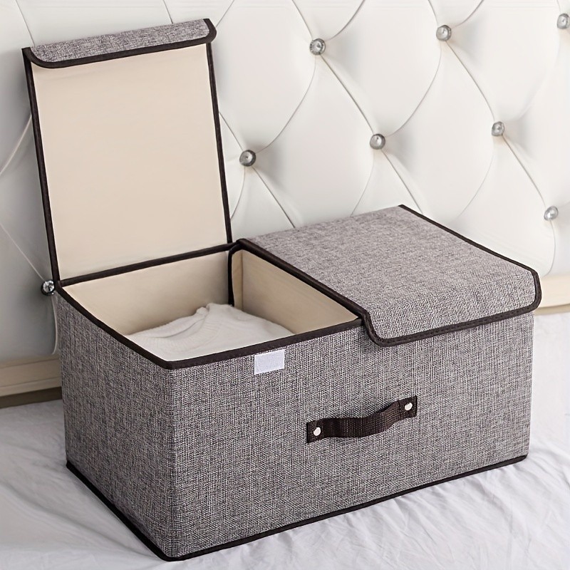 Caixa Organizadora Dobrável 50x25x29cm com 2 Tampas – Tecido Resistente para Armário e Roupas