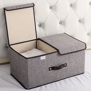 Caixa Organizadora Dobrável 50x25x29cm com 2 Tampas – Tecido Resistente para Armário e Ro…