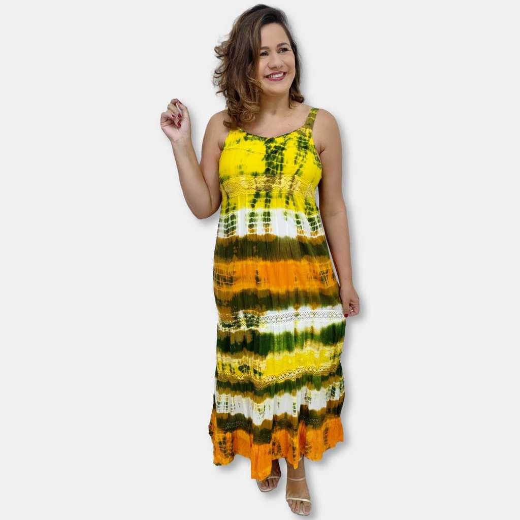 Vestido Longo Indiano Tie Dye Algodão Regulagem na Alça 938 F