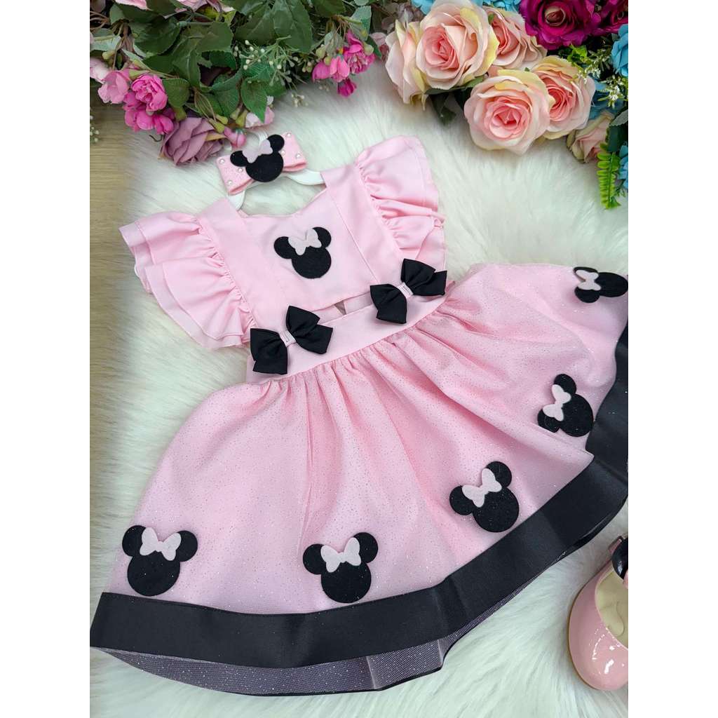 Romper/Vestido Princesa Minnie/Minie Rosa Modelo 2 - Leveza e Elegância para Meninas | Bebeloo Kids