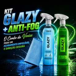 Kit Limpeza de Vidros Vonixx Glazy 500ml + Glazy Anti Fog + Microfibra Para Vidros