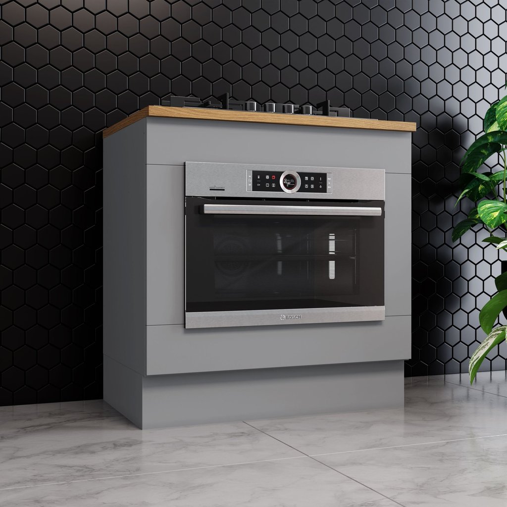 Balcão de Cozinha para Forno de Embutir com Tampo Emily Cinza/Nature